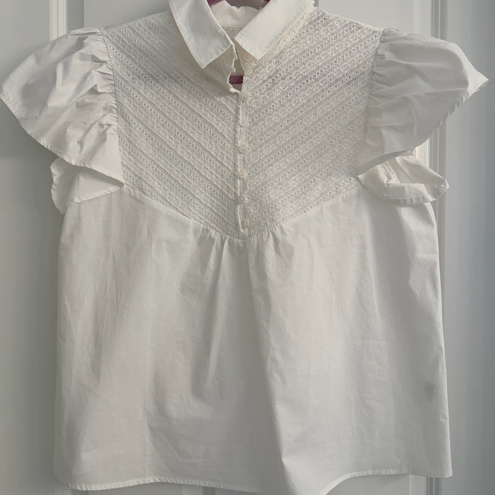 Classic White Ruffled Cap Sleeve Top